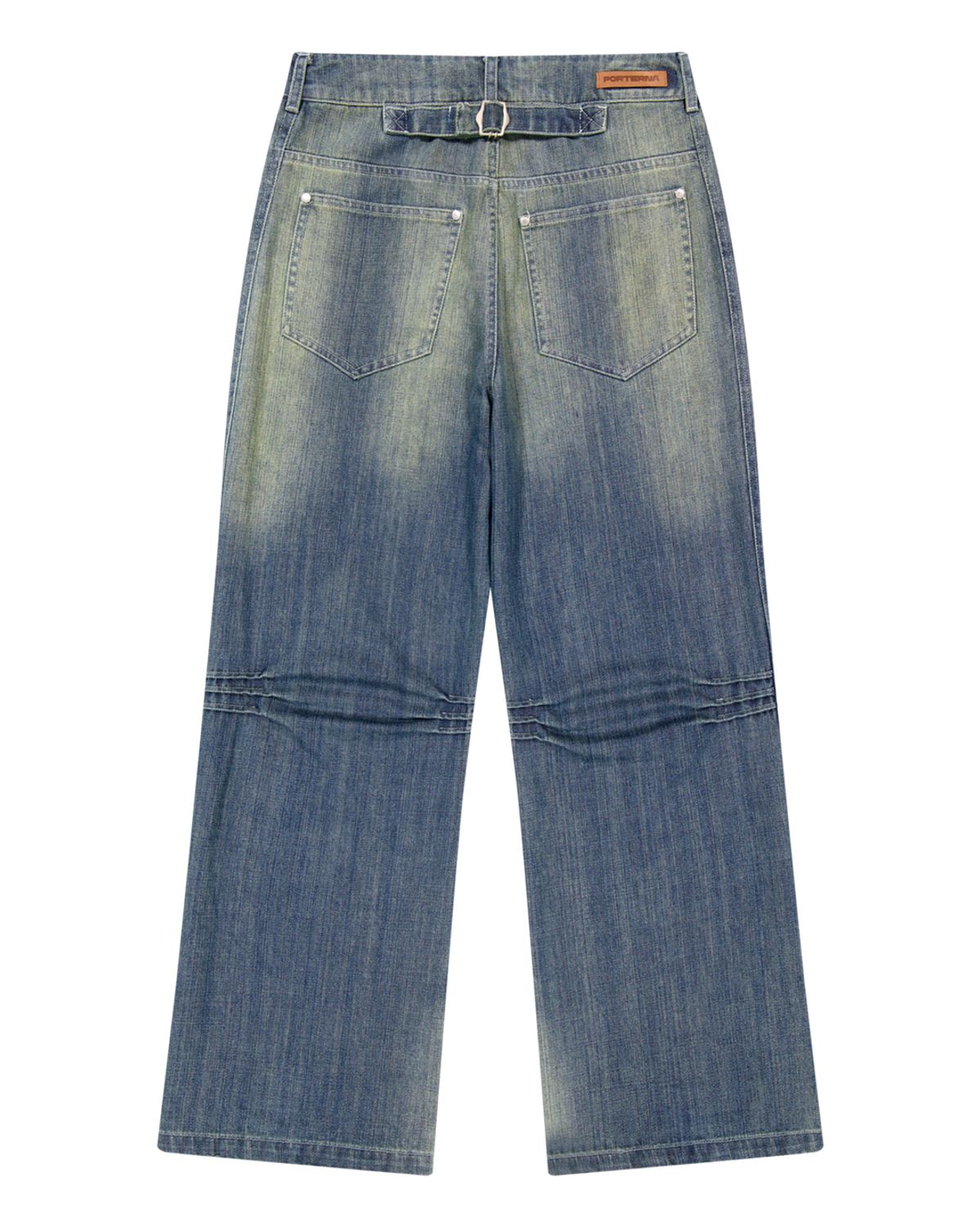 포르테나(PORTERNA) CINCH BACK CURVED JEANS-BLUE