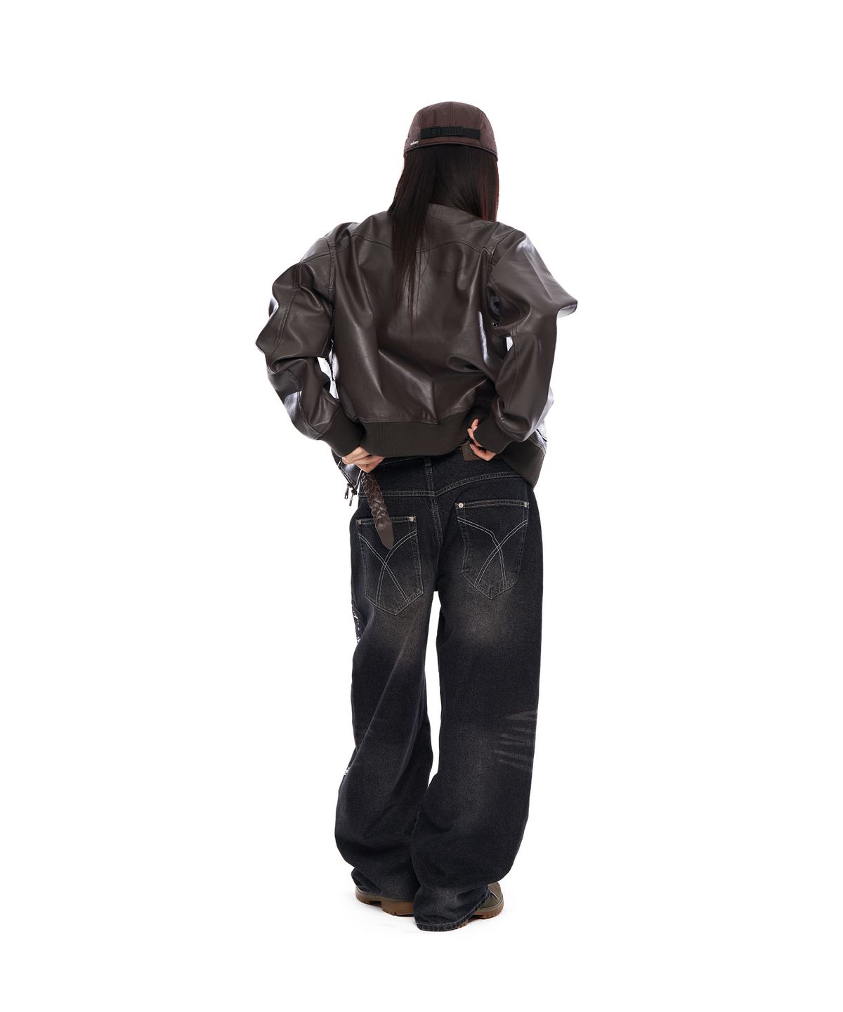 아캄(AAKAM) High-Neck Leather Jacket (Brown)