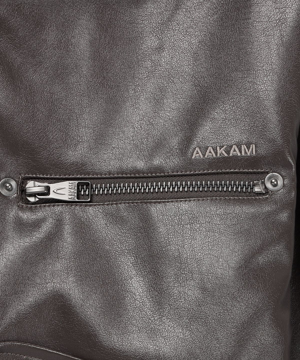 아캄(AAKAM) High-Neck Leather Jacket (Brown)