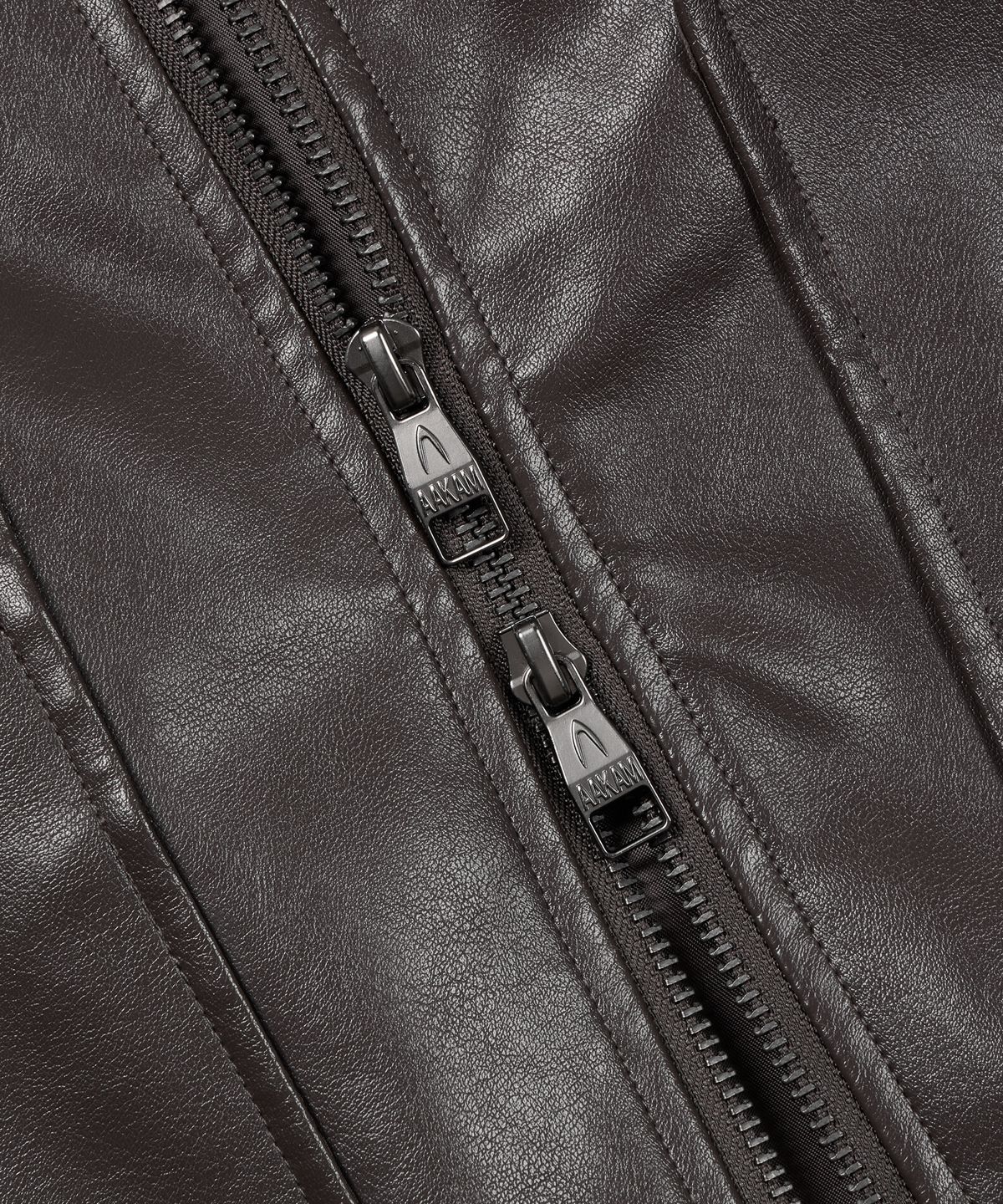 아캄(AAKAM) High-Neck Leather Jacket (Brown)