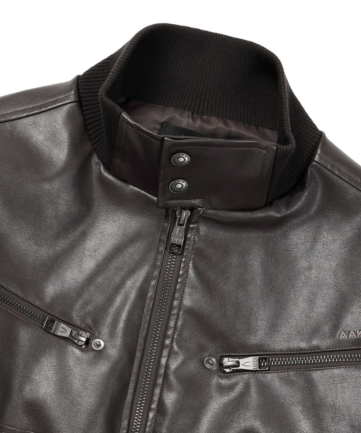 아캄(AAKAM) High-Neck Leather Jacket (Brown)