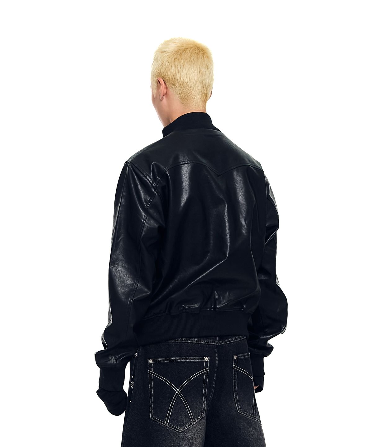 아캄(AAKAM) High-Neck Leather Jacket (Black)