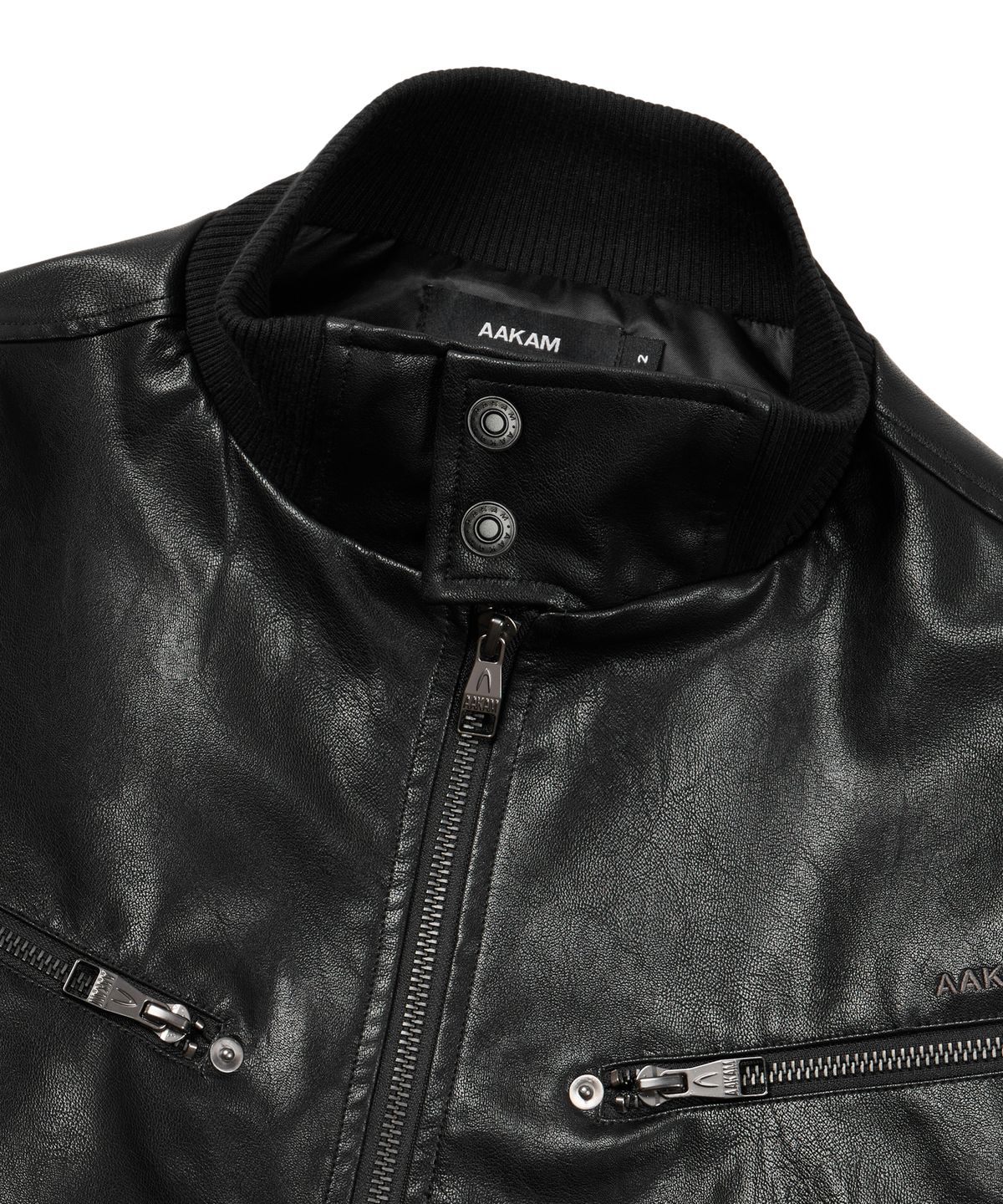 아캄(AAKAM) High-Neck Leather Jacket (Black)