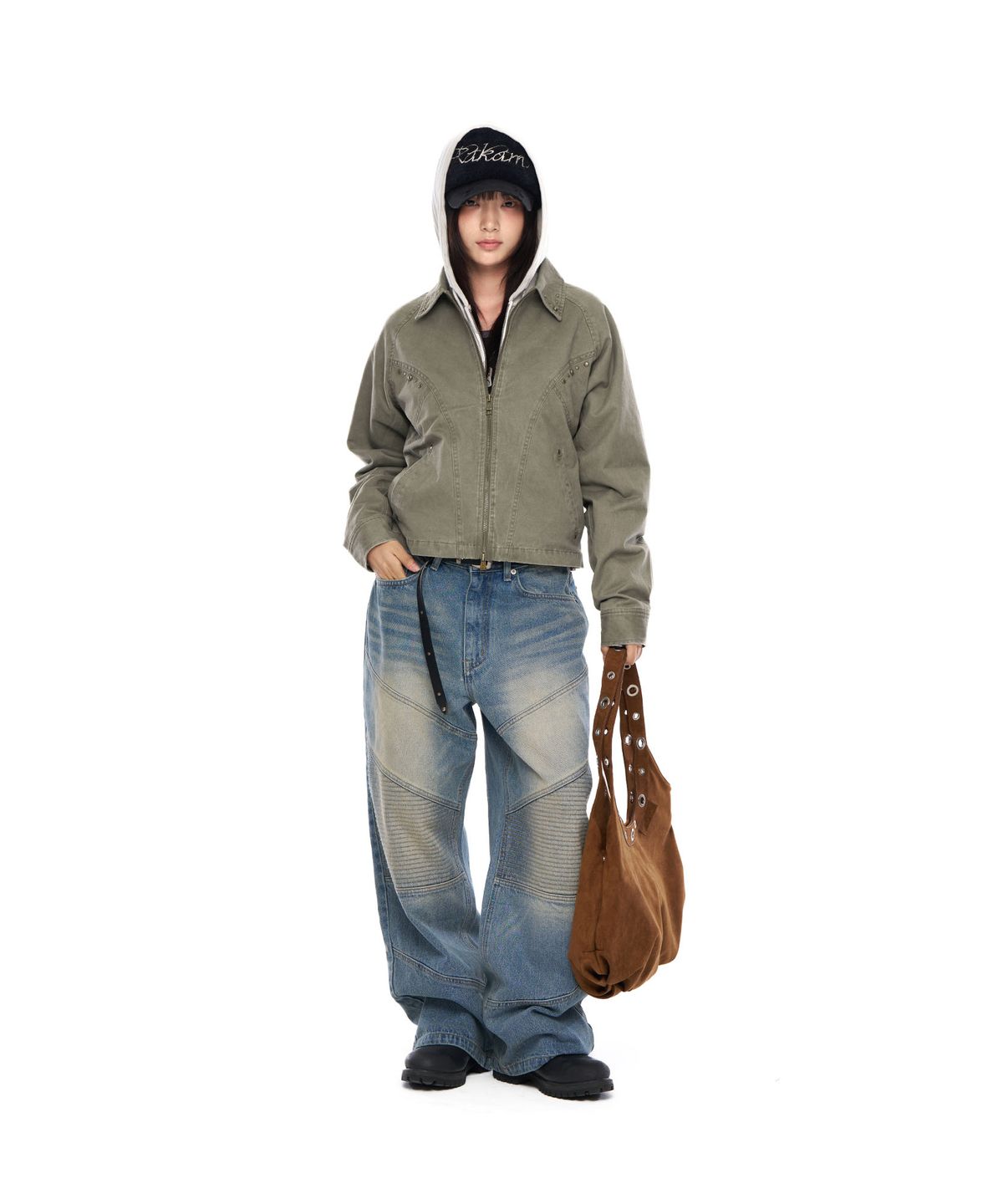 아캄(AAKAM) Incision Studded Cotton Jacket (Khaki)