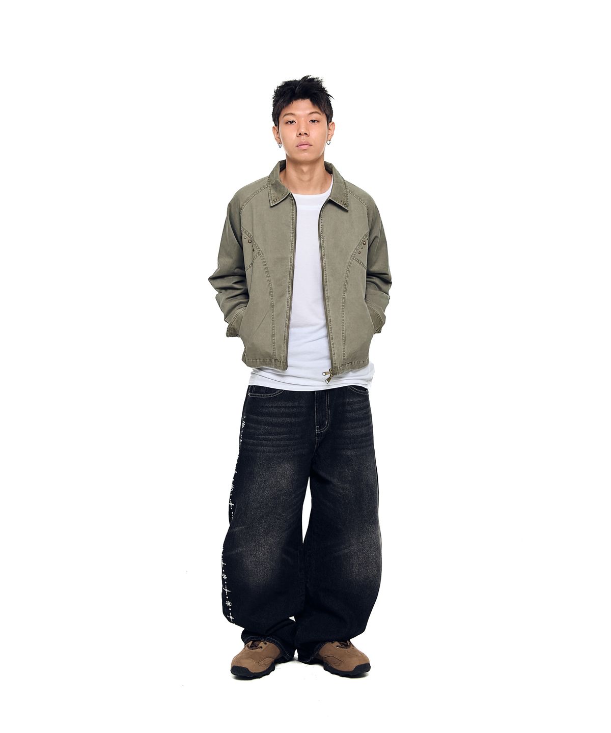 아캄(AAKAM) Incision Studded Cotton Jacket (Khaki)