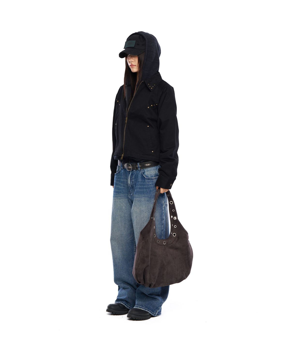 아캄(AAKAM) Incision Studded Cotton Jacket (Black)