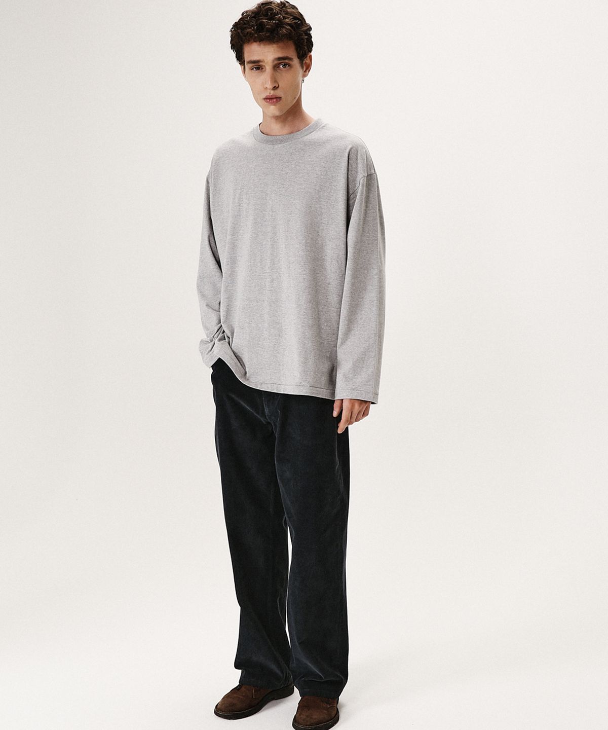 셔터(SHIRTER) FINE COTTON OVERSIZE FIT LS T-SHIRT (M/GREY)