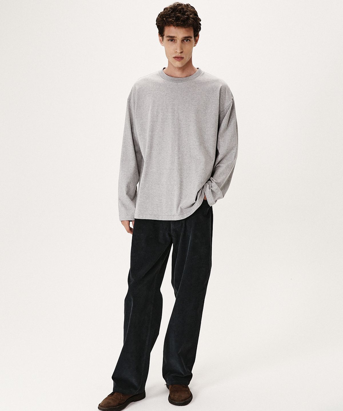 셔터(SHIRTER) FINE COTTON OVERSIZE FIT LS T-SHIRT (M/GREY)