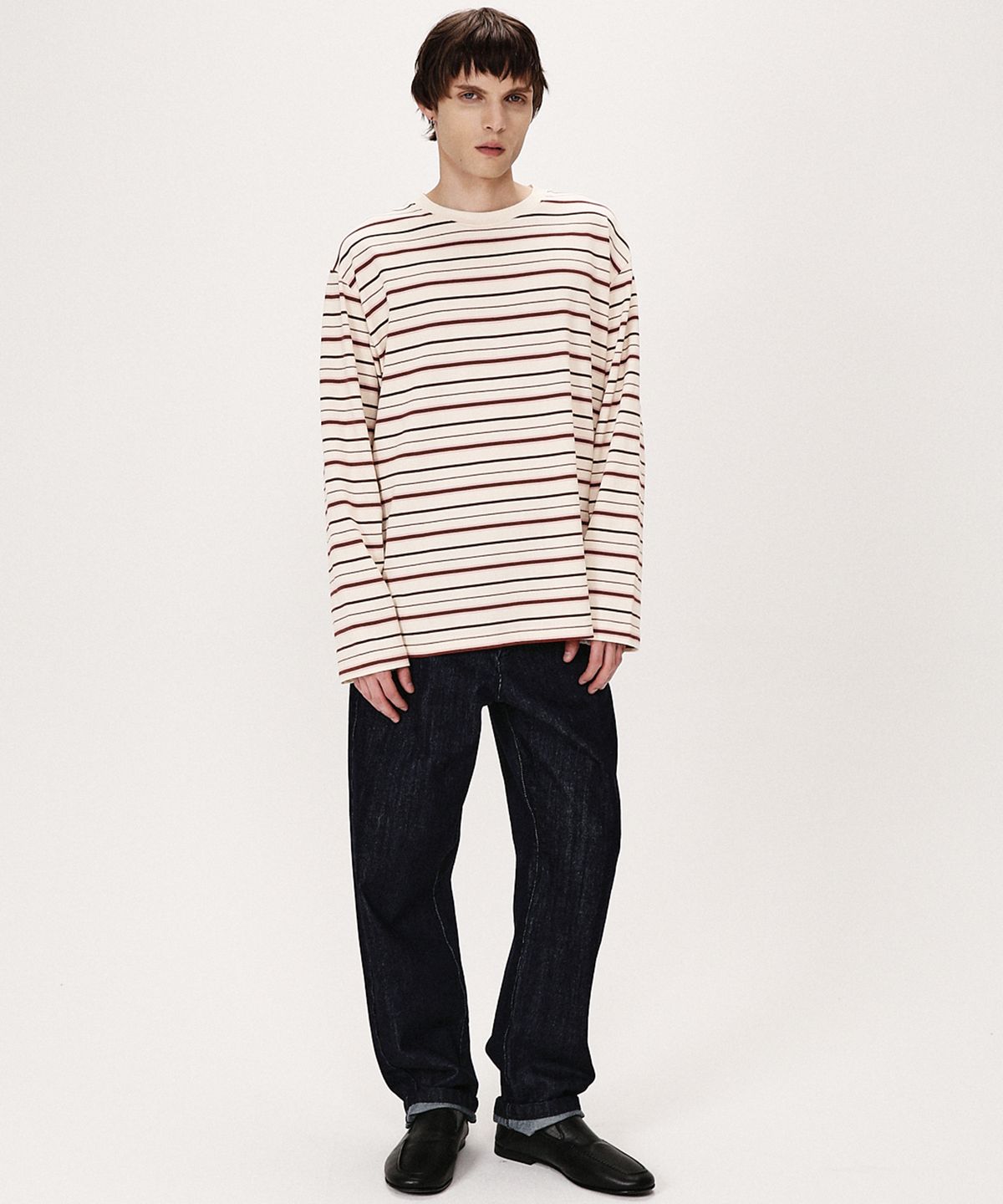 셔터(SHIRTER) FINE STRIPE LS T-SHIRT (IVORY WINE)