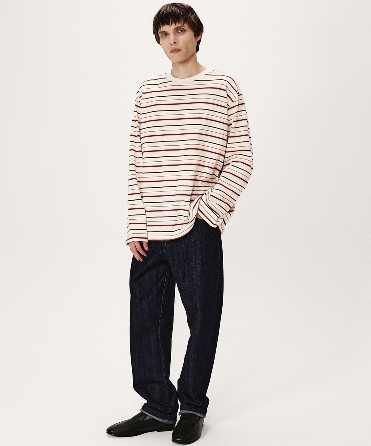 셔터(SHIRTER) FINE STRIPE LS T-SHIRT (IVORY WINE)