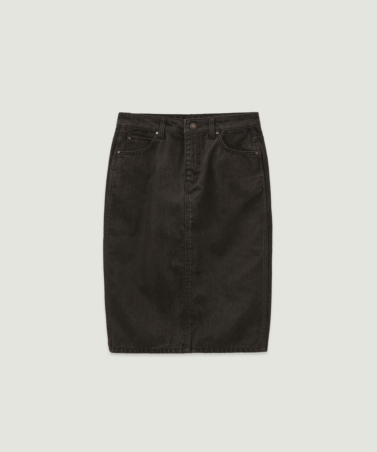 엘무드 우먼(LMOOD WOMEN) 루치아 벨벳 데님 미디 스커트 브라운