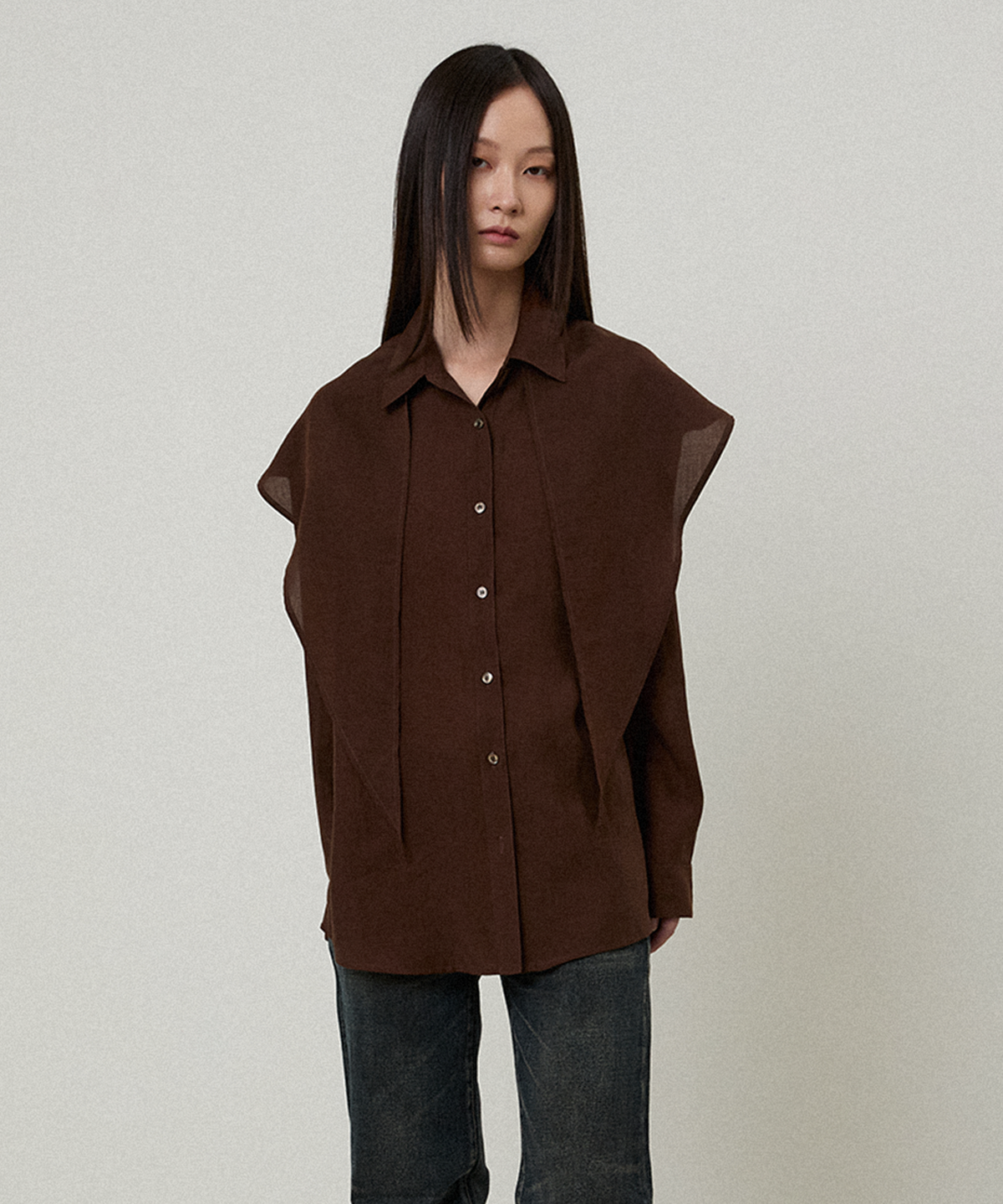 엘무드 우먼(LMOOD WOMEN) 시어 스카프 텐셀 셔츠 (3 COLOR)