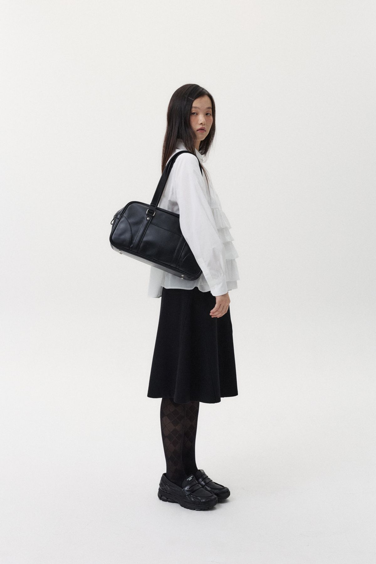 오헤시오(OHESHIO) VINTAGE SQUARE LEATHER TOTE BAG, BLACK
