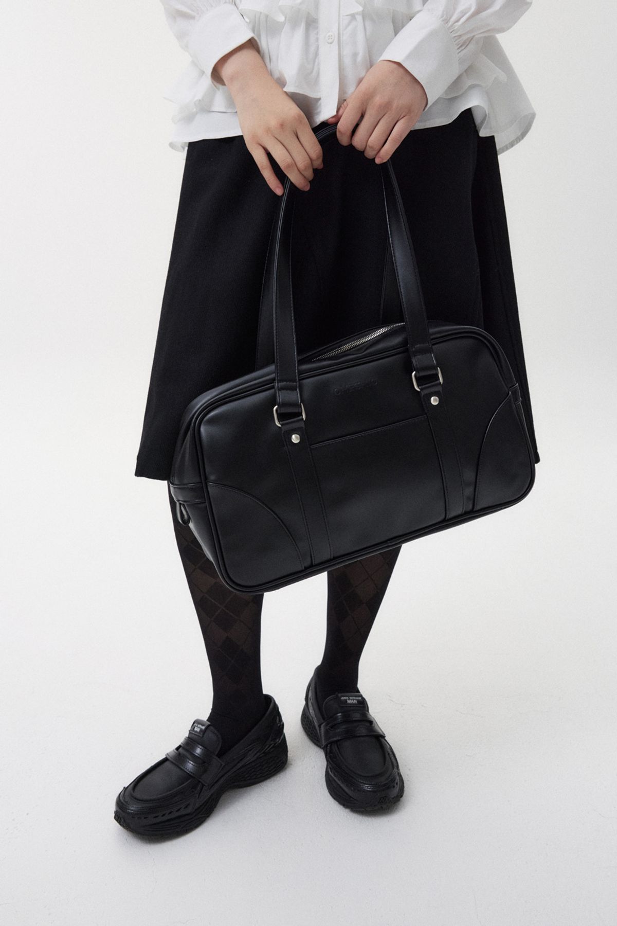 오헤시오(OHESHIO) VINTAGE SQUARE LEATHER TOTE BAG, BLACK