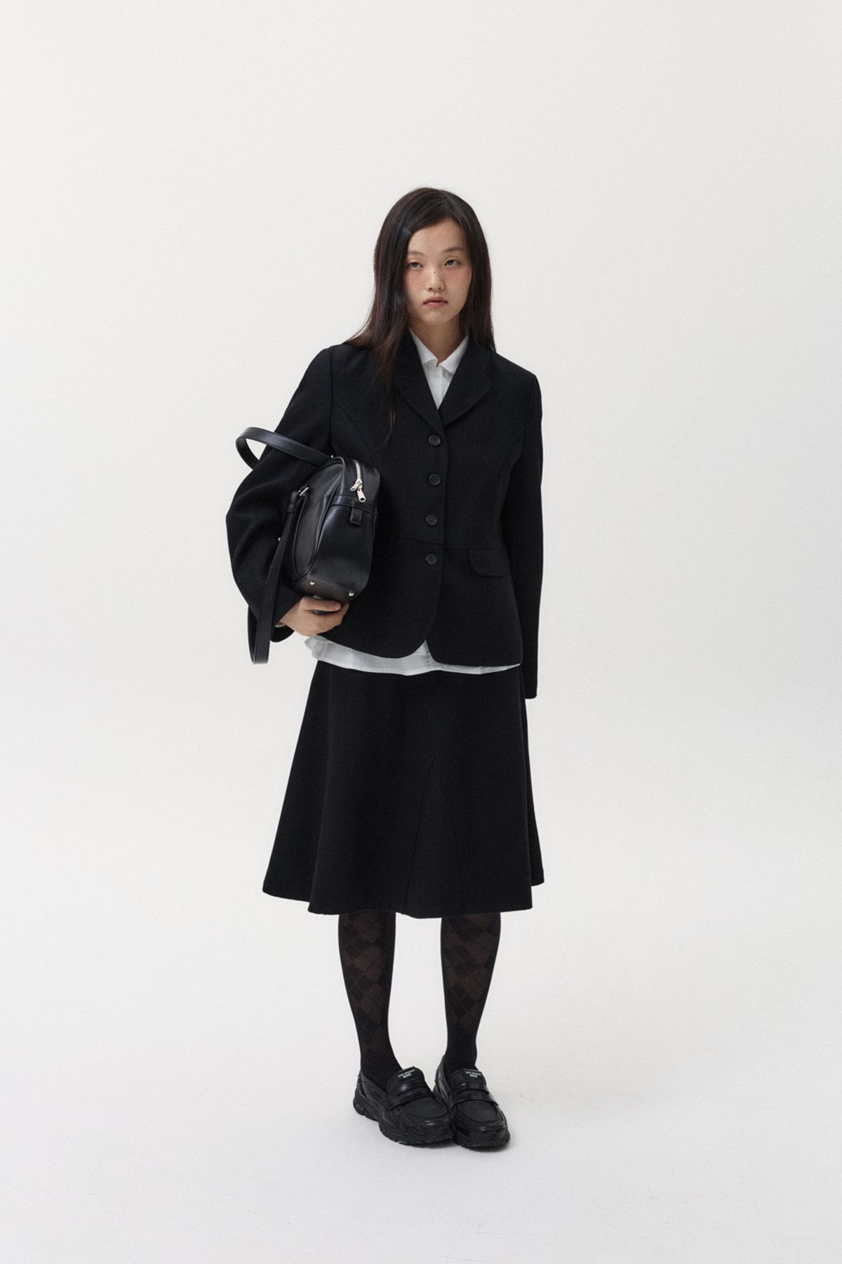 오헤시오(OHESHIO) VINTAGE SQUARE LEATHER TOTE BAG, BLACK
