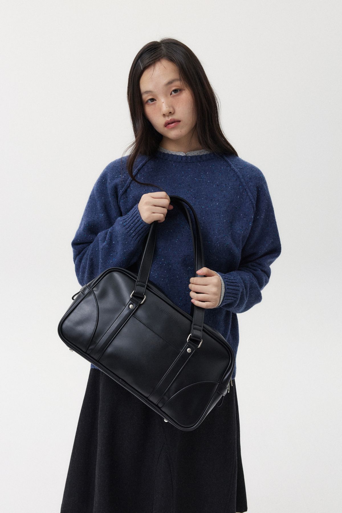 오헤시오(OHESHIO) VINTAGE SQUARE LEATHER TOTE BAG, BLACK
