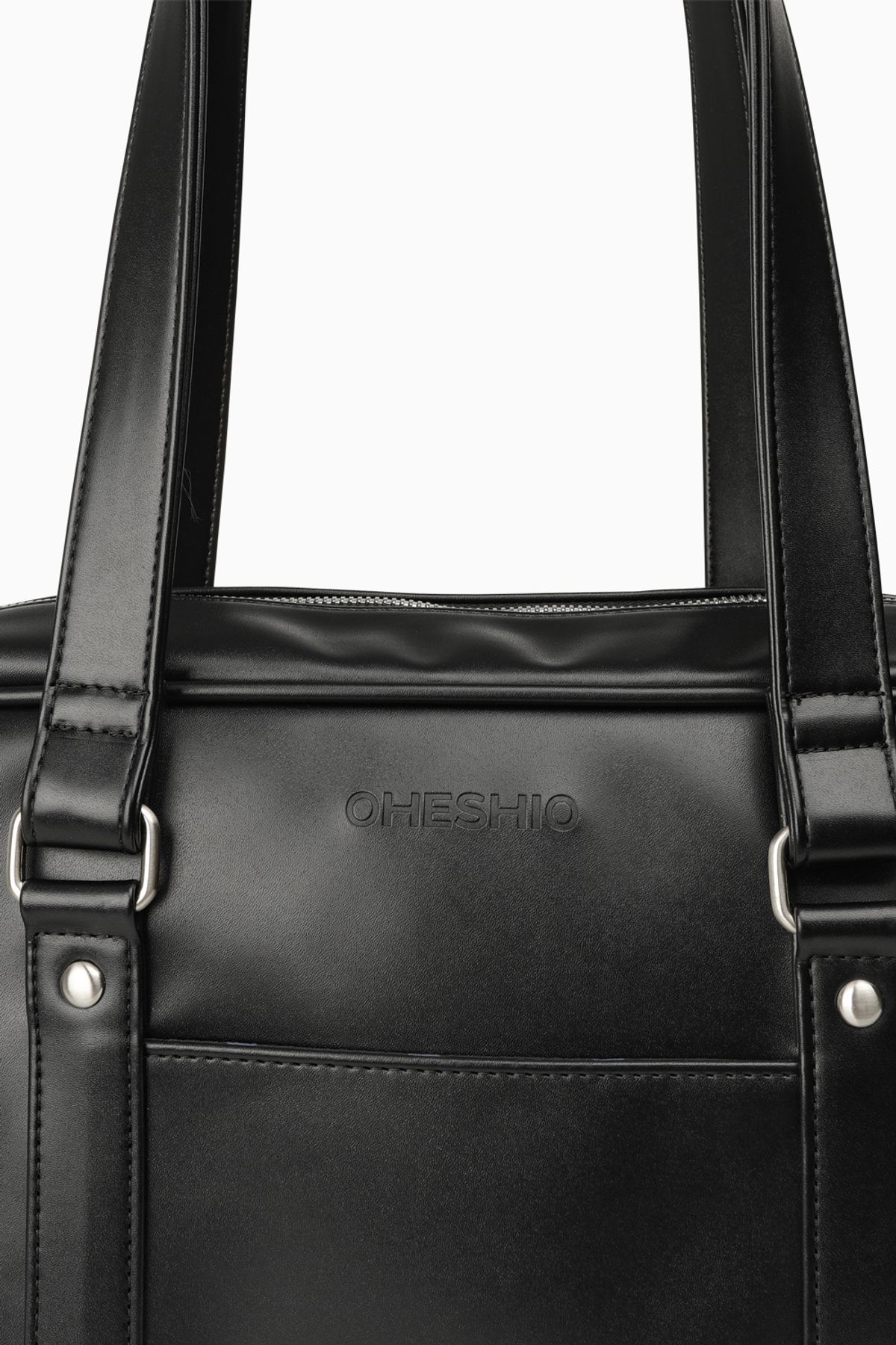 오헤시오(OHESHIO) VINTAGE SQUARE LEATHER TOTE BAG, BLACK