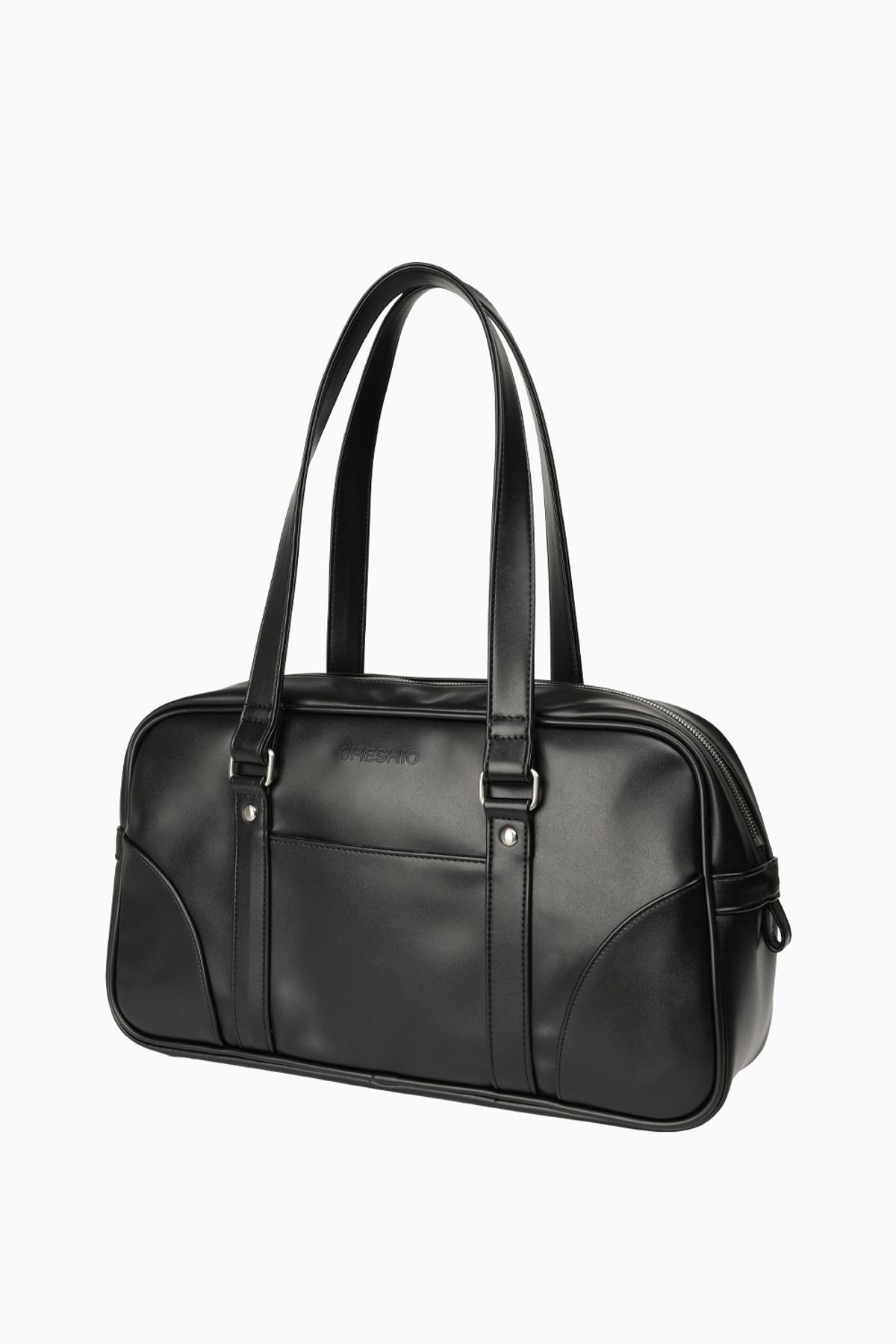 오헤시오(OHESHIO) VINTAGE SQUARE LEATHER TOTE BAG, BLACK