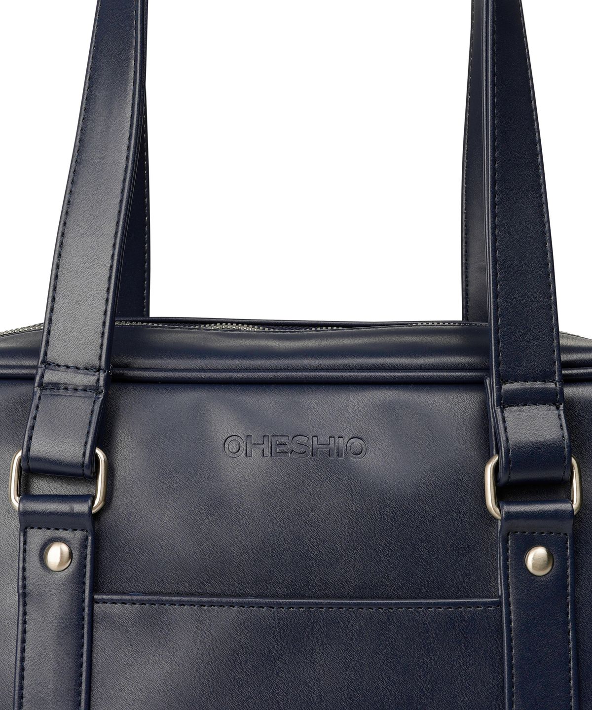 오헤시오(OHESHIO) VINTAGE SQUARE LEATHER TOTE BAG, NAVY