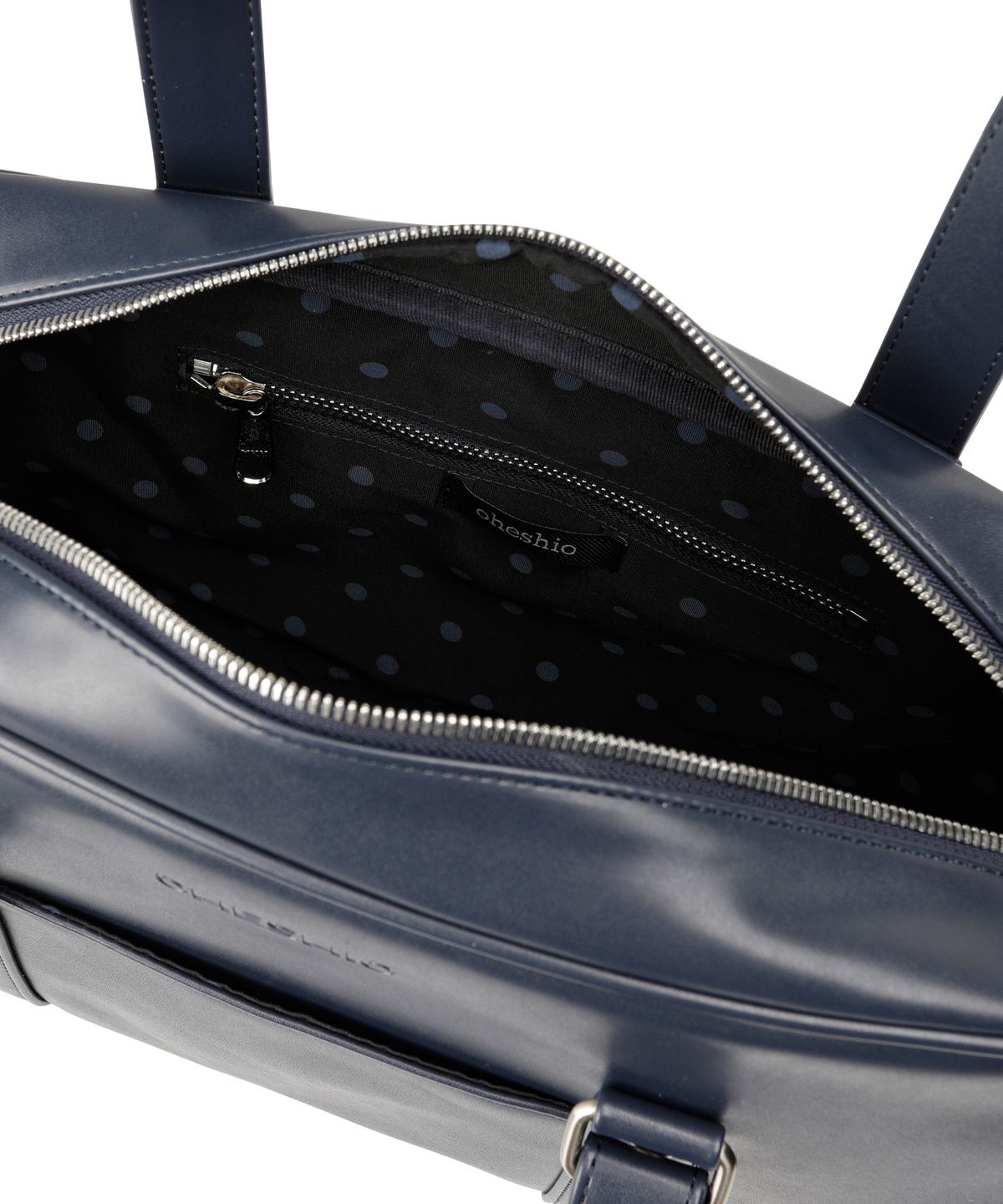 오헤시오(OHESHIO) VINTAGE SQUARE LEATHER TOTE BAG, NAVY