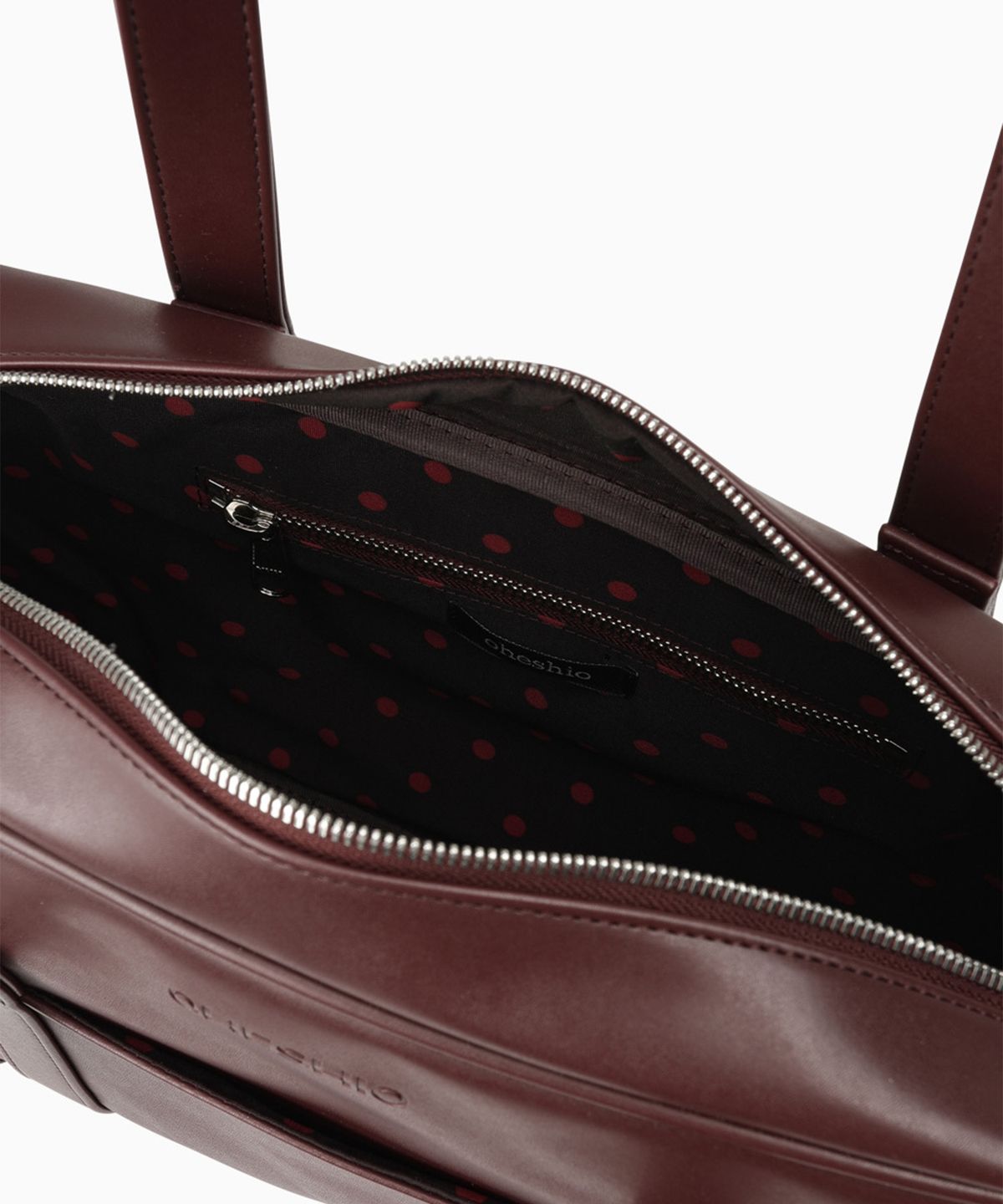 오헤시오(OHESHIO) VINTAGE SQUARE LEATHER TOTE BAG, BURGUNDY