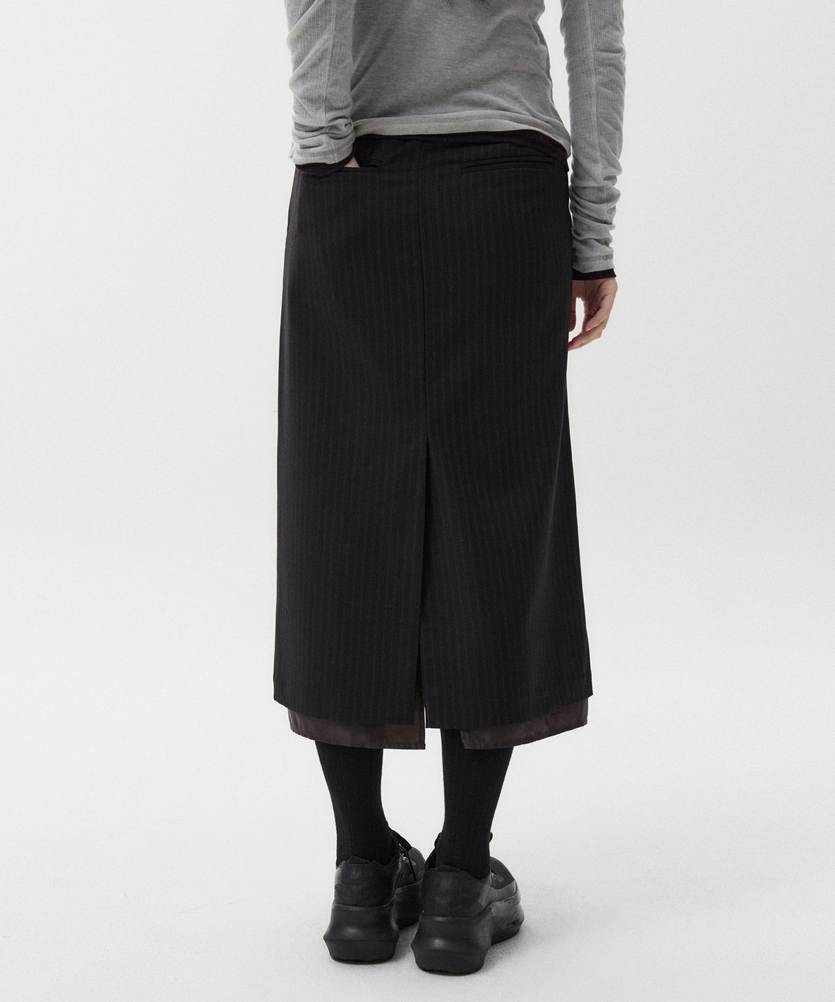 오헤시오(OHESHIO) LAYERED SLIT LONG SKIRT, BROWN