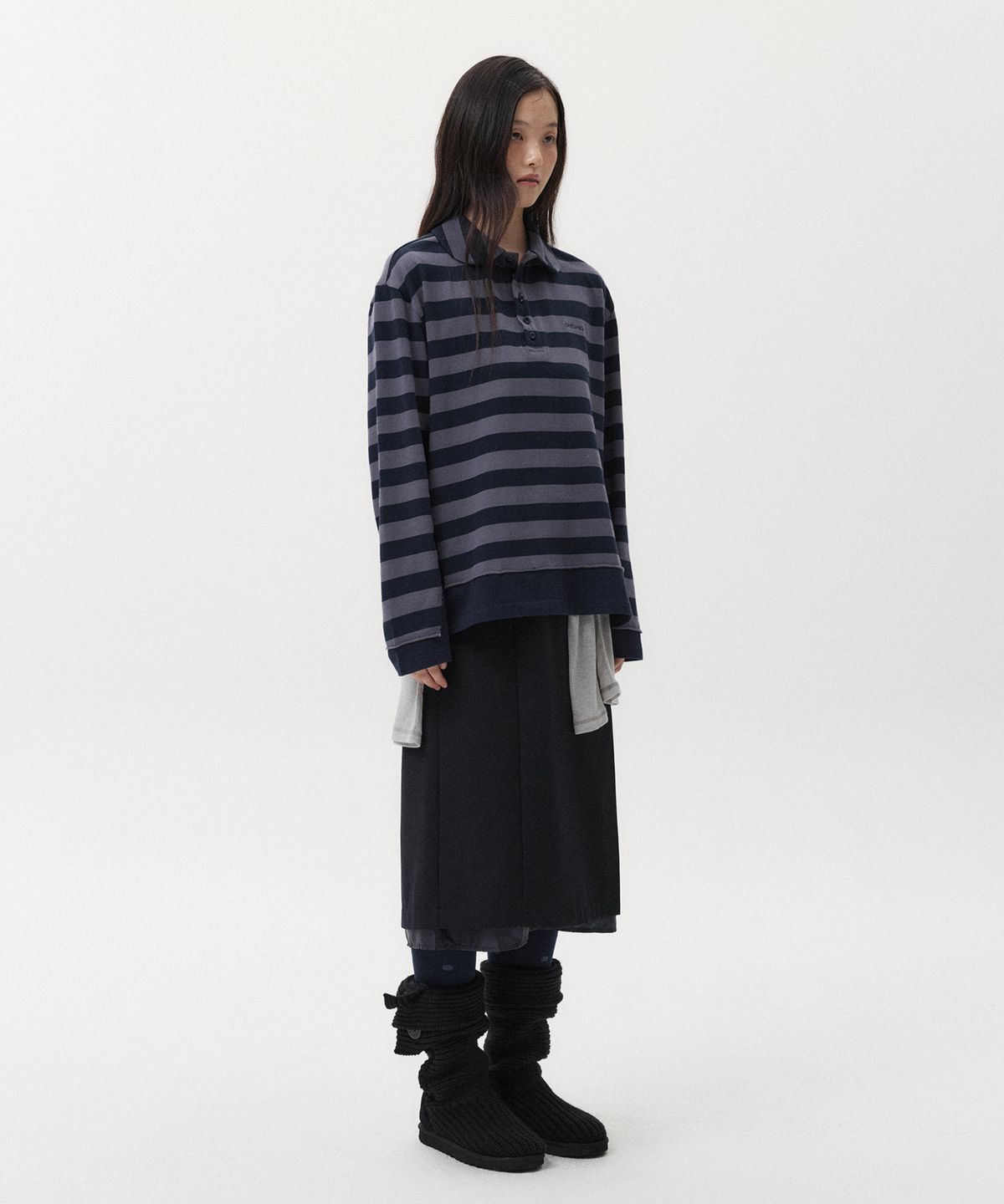 오헤시오(OHESHIO) LAYERED SLIT LONG SKIRT, NAVY