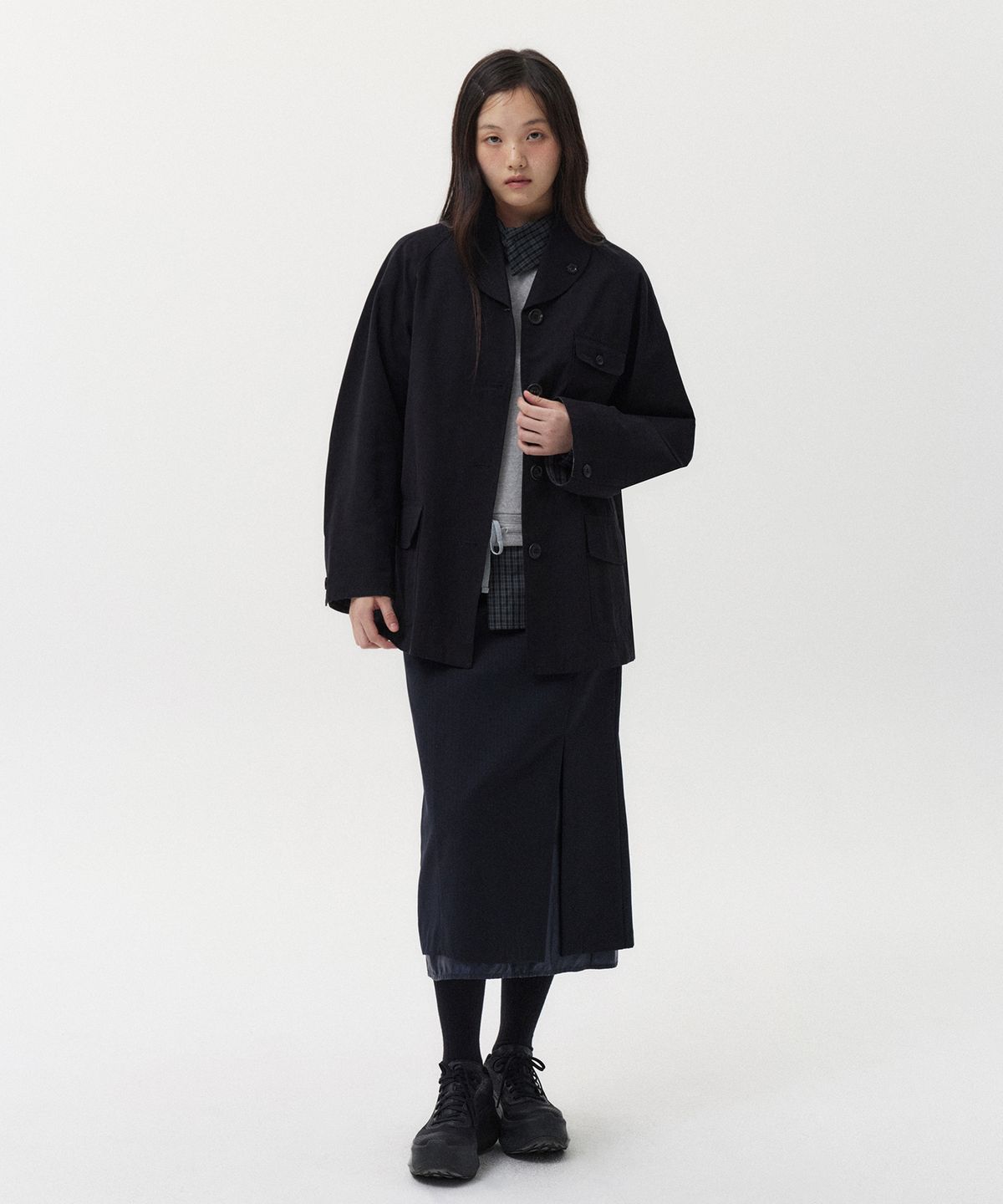 오헤시오(OHESHIO) LAYERED SLIT LONG SKIRT, NAVY