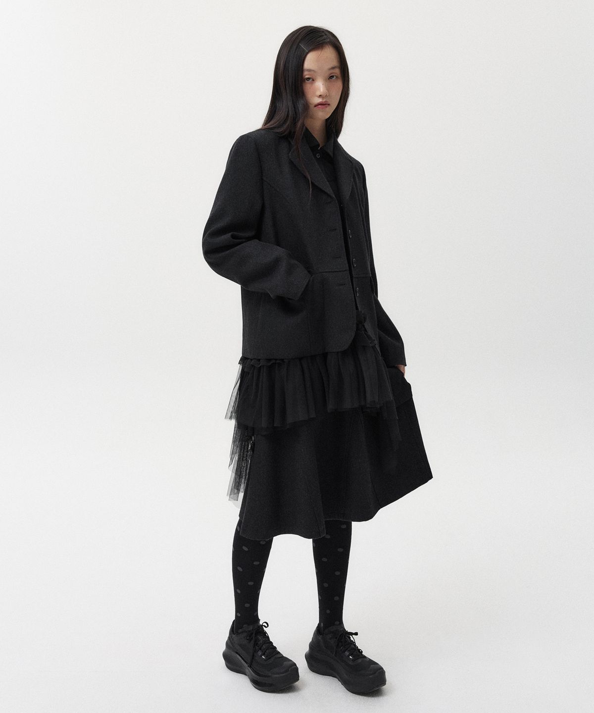 오헤시오(OHESHIO) SHEER FRILL LAYERED DRESS, BLACK