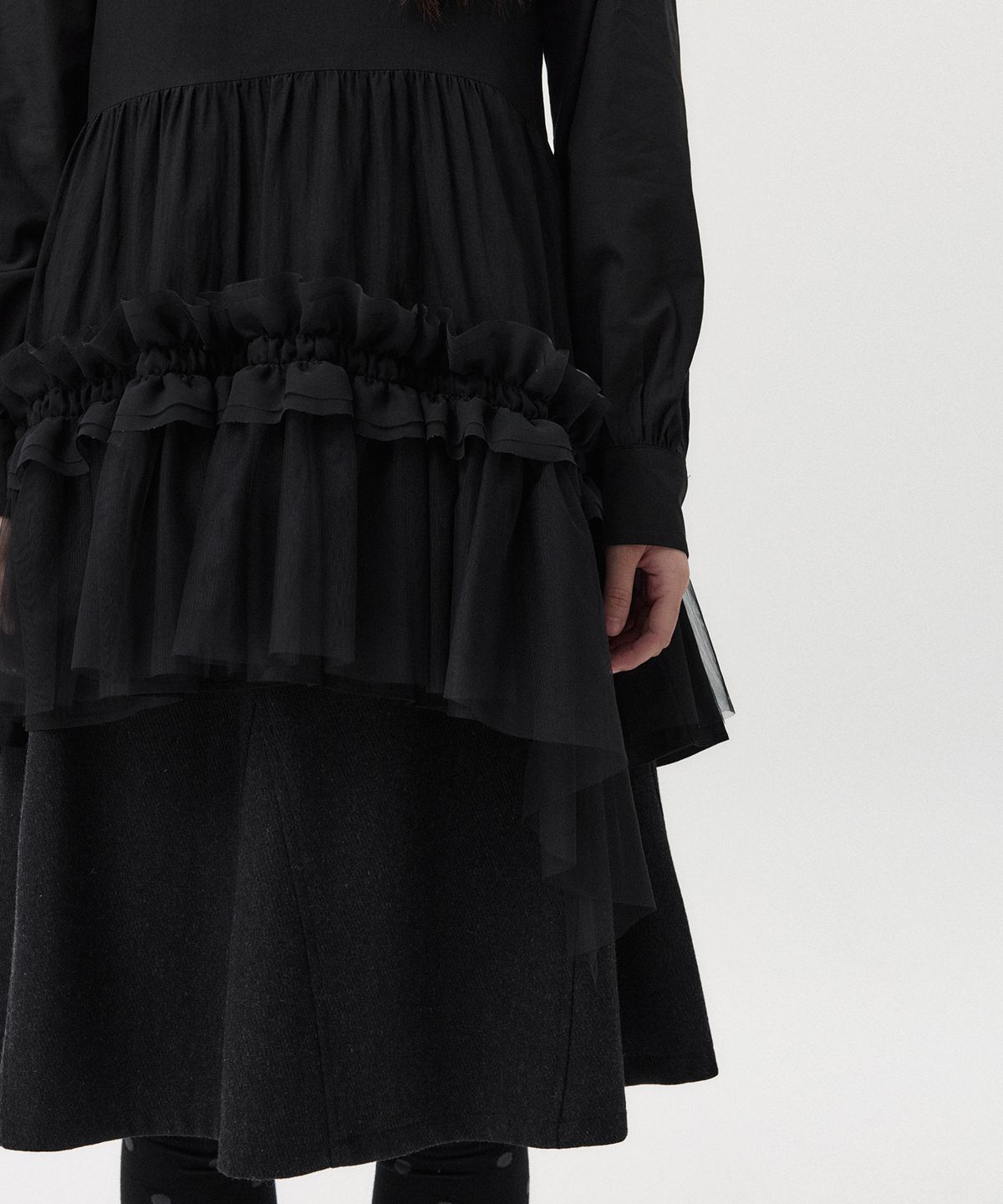 오헤시오(OHESHIO) SHEER FRILL LAYERED DRESS, BLACK
