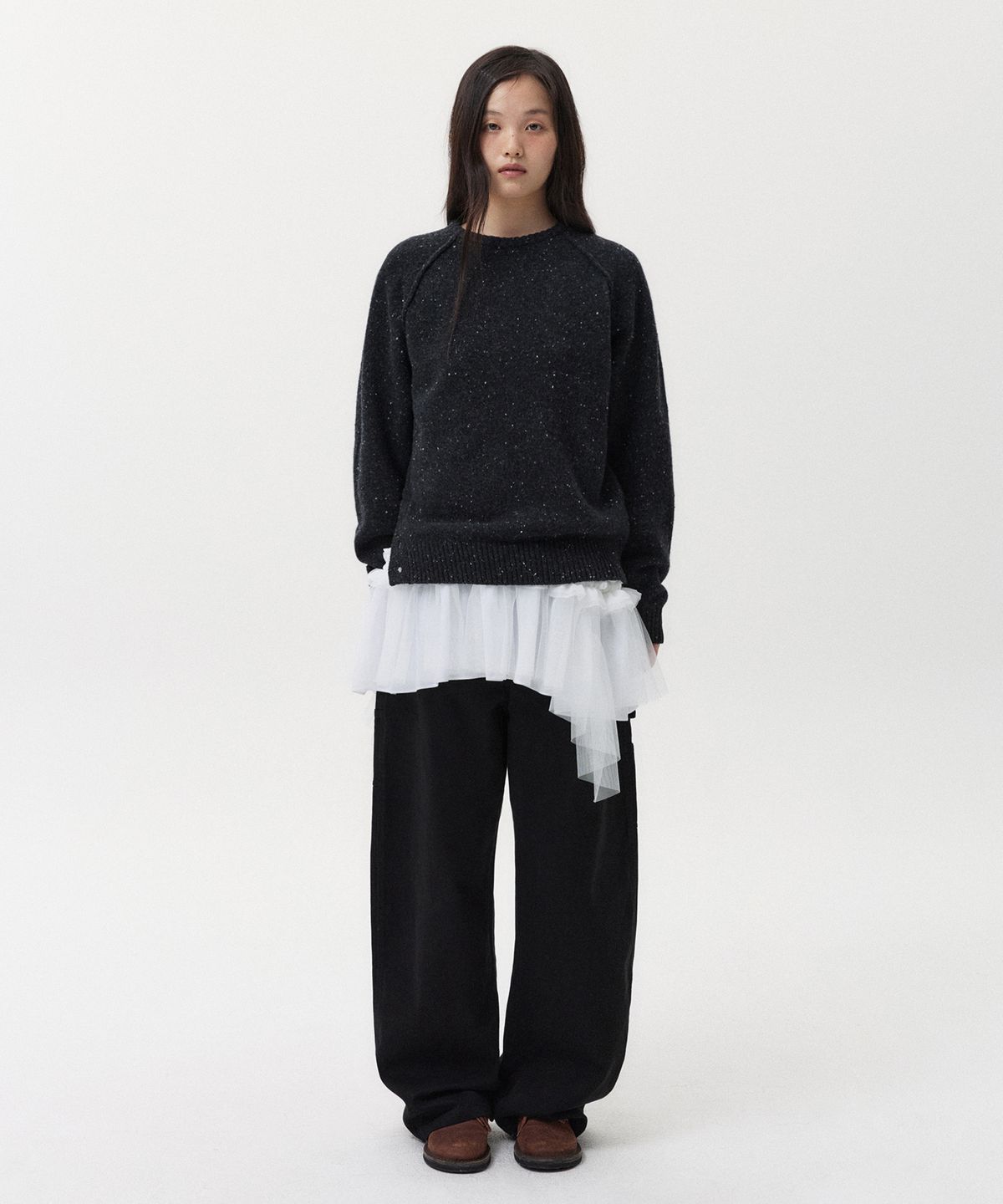 오헤시오(OHESHIO) SHEER FRILL LAYERED DRESS, WHITE