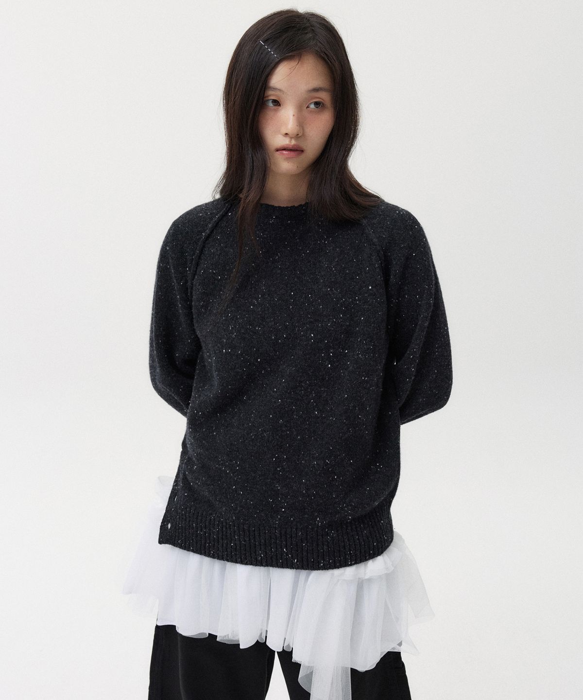 오헤시오(OHESHIO) SHEER FRILL LAYERED DRESS, WHITE