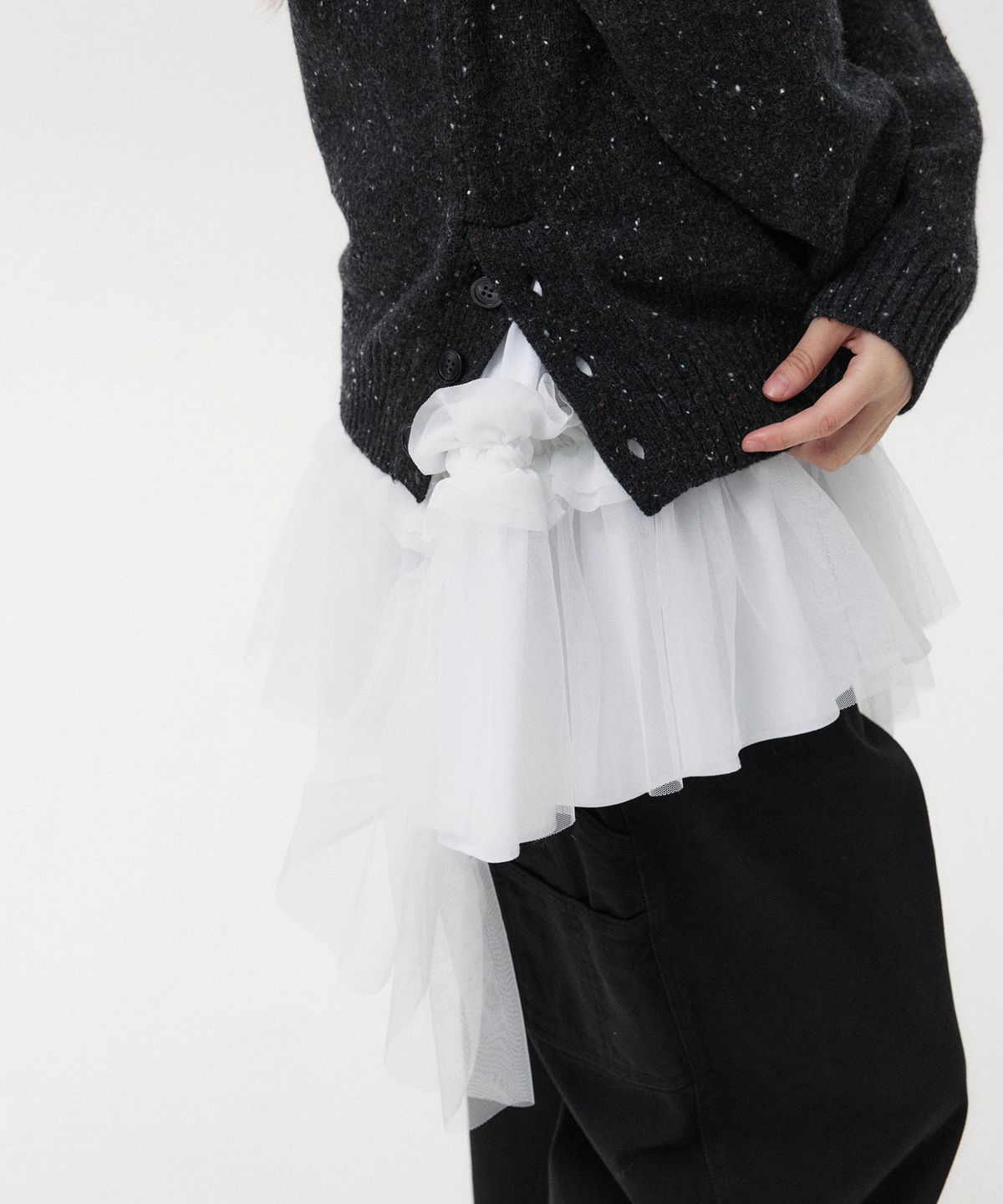 오헤시오(OHESHIO) SHEER FRILL LAYERED DRESS, WHITE
