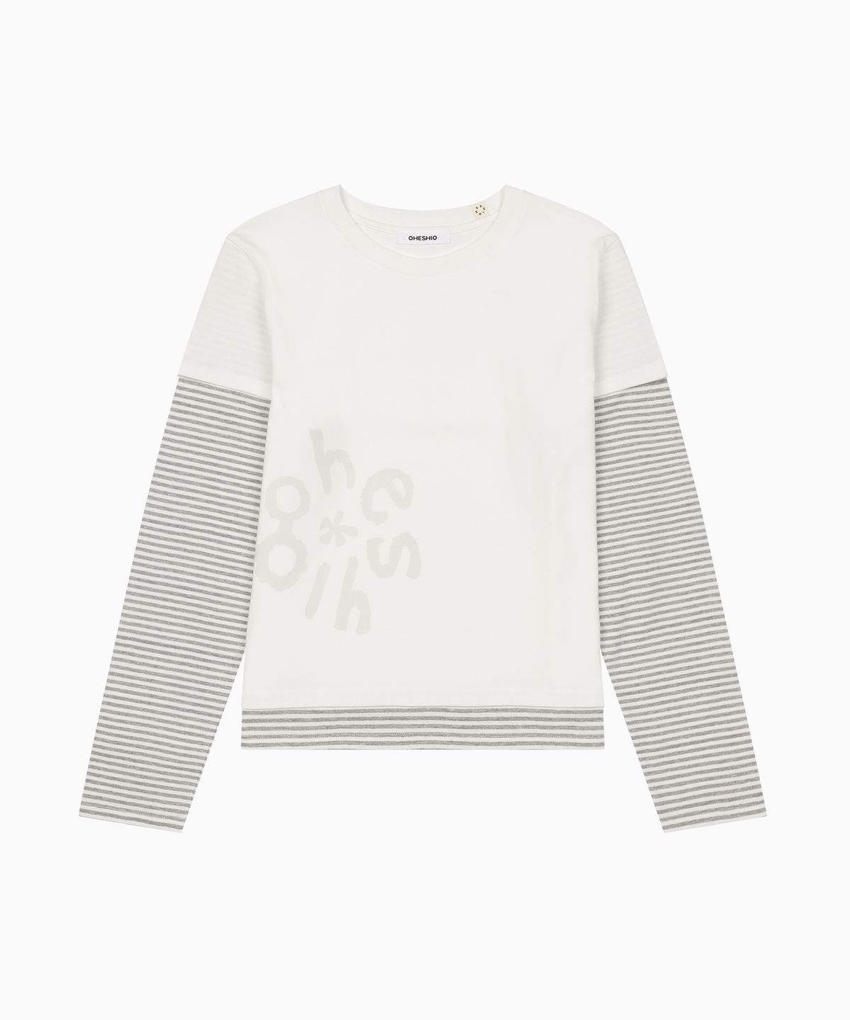 오헤시오(OHESHIO) LOGO LAYERED STRIPE LONG T-SHIRT, WHITE