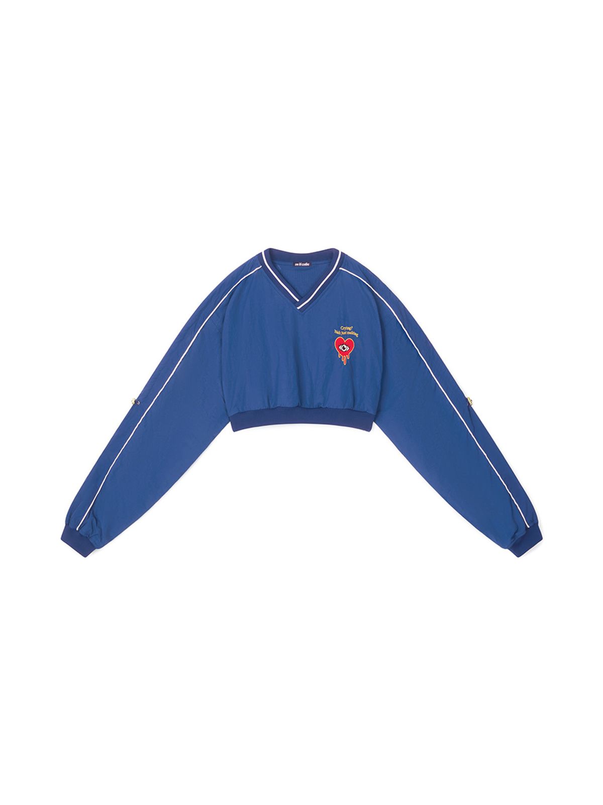 에즈이프 캘리(ASIF CALIE) CRYING V-NECK NYLON CROP SWEATSHIRT BLUE