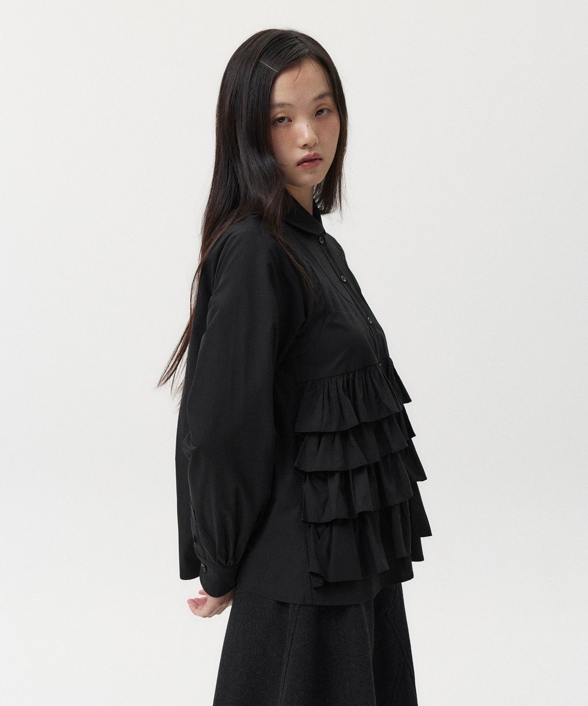 오헤시오(OHESHIO) CANCAN FRILL BLOUSE, BLACK