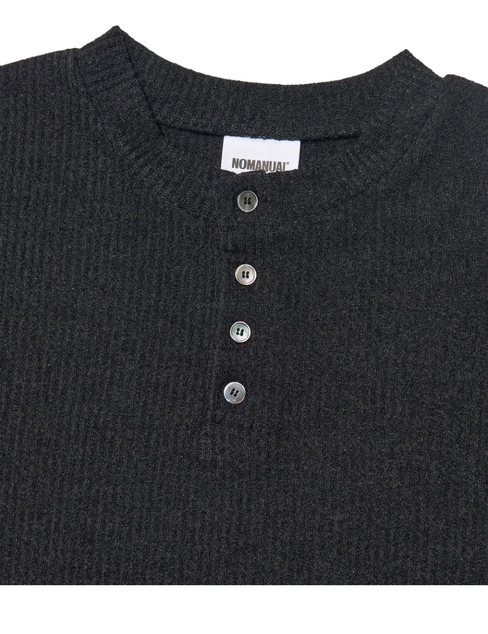 MUSINSA | NOMANUAL HENLEY NECK KNIT LONG SLEEVE - BLACK