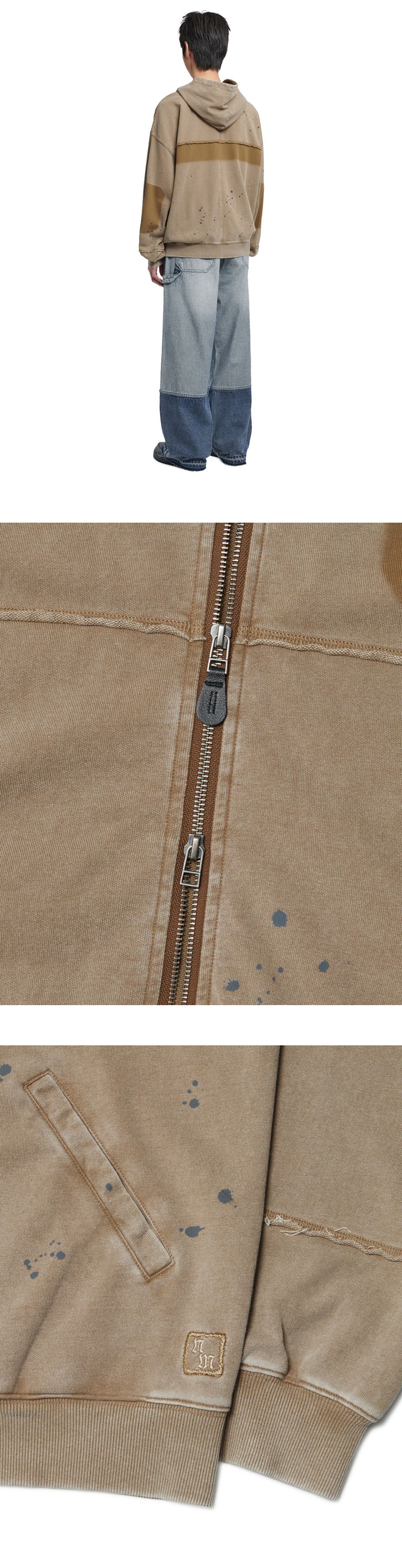 MUSINSA公式 | NOMANUAL DETACHED PATCH HOODED ZIP-UP - WASHED BROWN