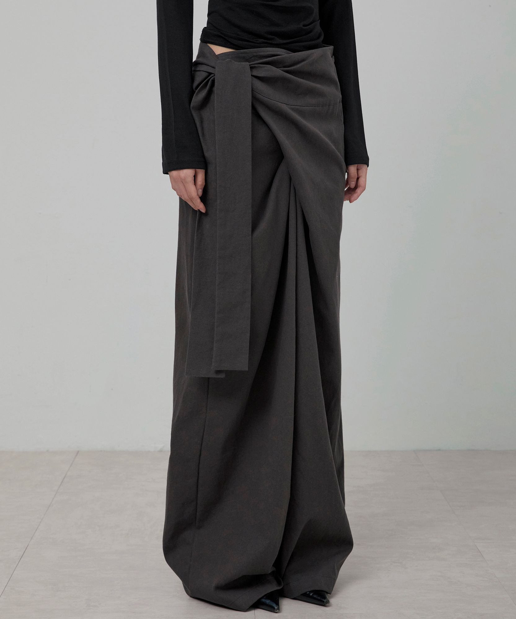 MUSINSA | FLAREUP Layered Wrap Trousers (FL-255_Charcoal)