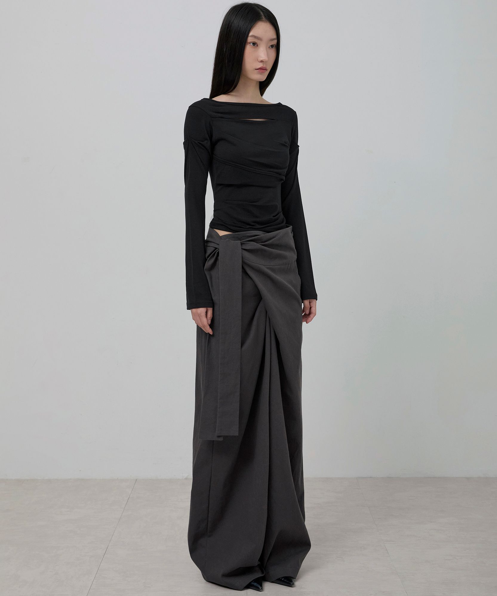 플레어업(FLAREUP) Layered Wrap Trousers (FL-255_Charcoal) - 사이즈