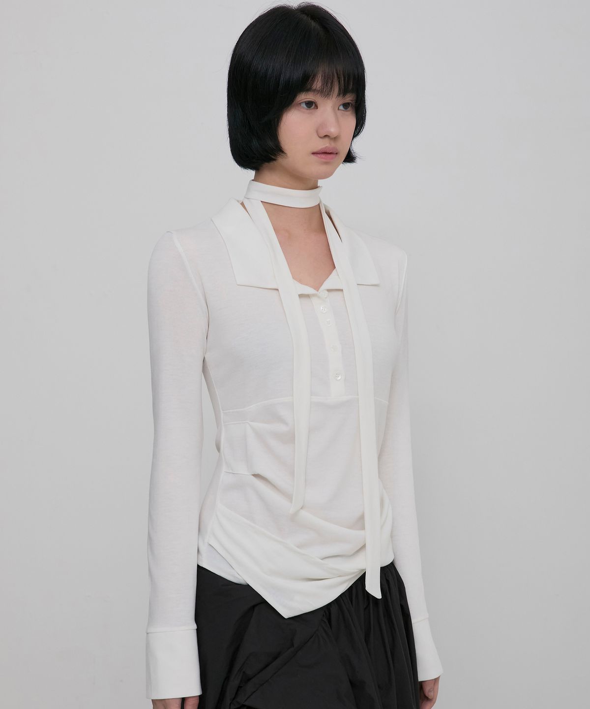플레어업(FLAREUP) Asymmetrical Draped Shirt (FL-186_Ivory)