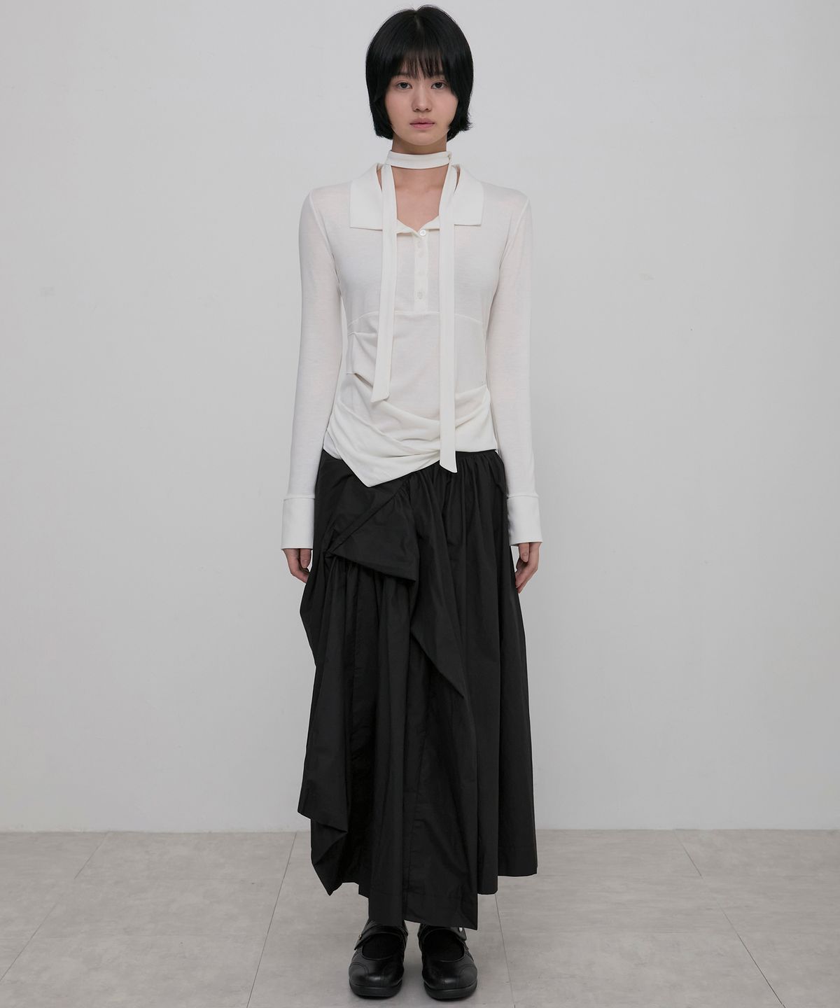 플레어업(FLAREUP) Asymmetrical Draped Shirt (FL-186_Ivory)