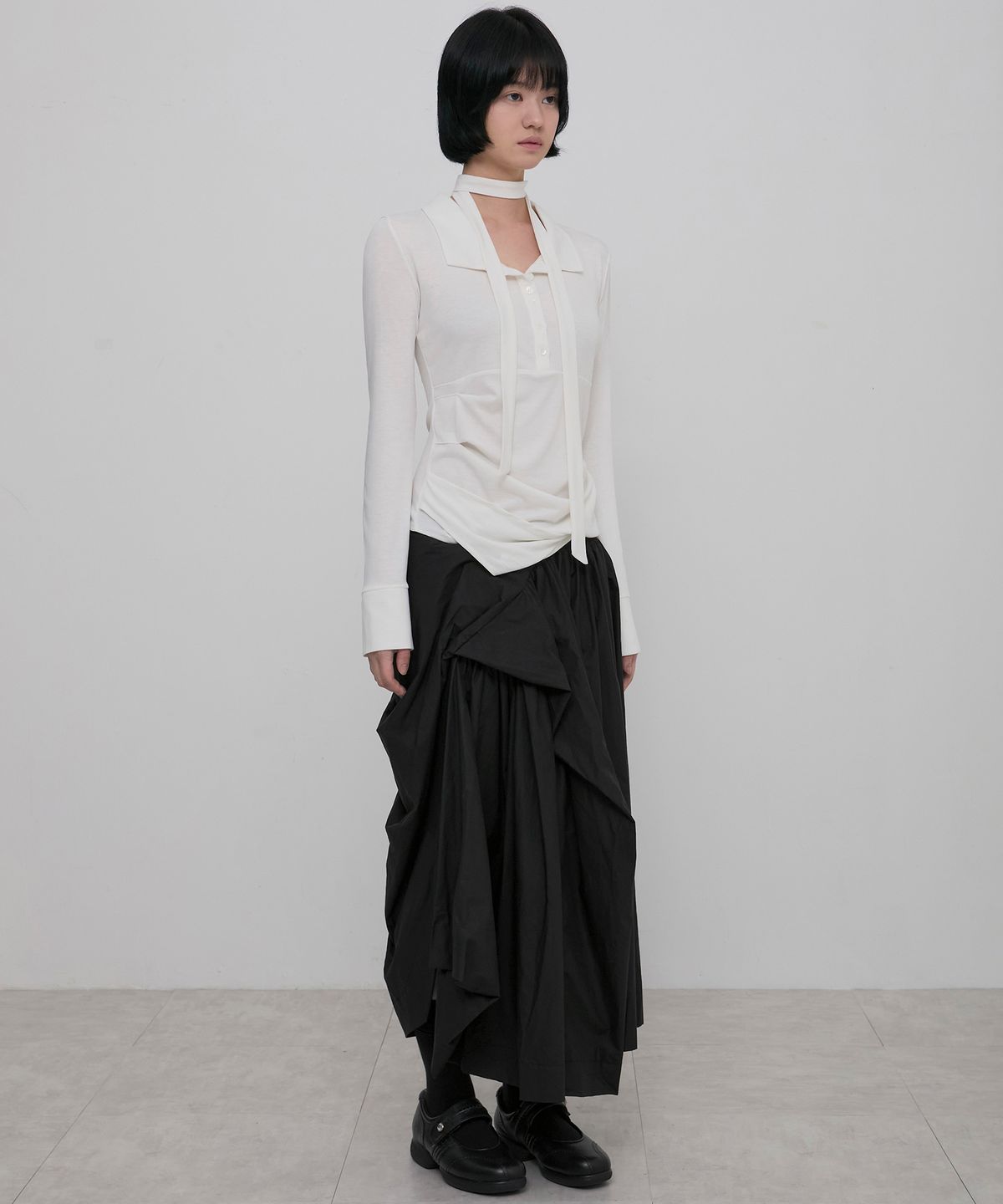 플레어업(FLAREUP) Asymmetrical Draped Shirt (FL-186_Ivory)