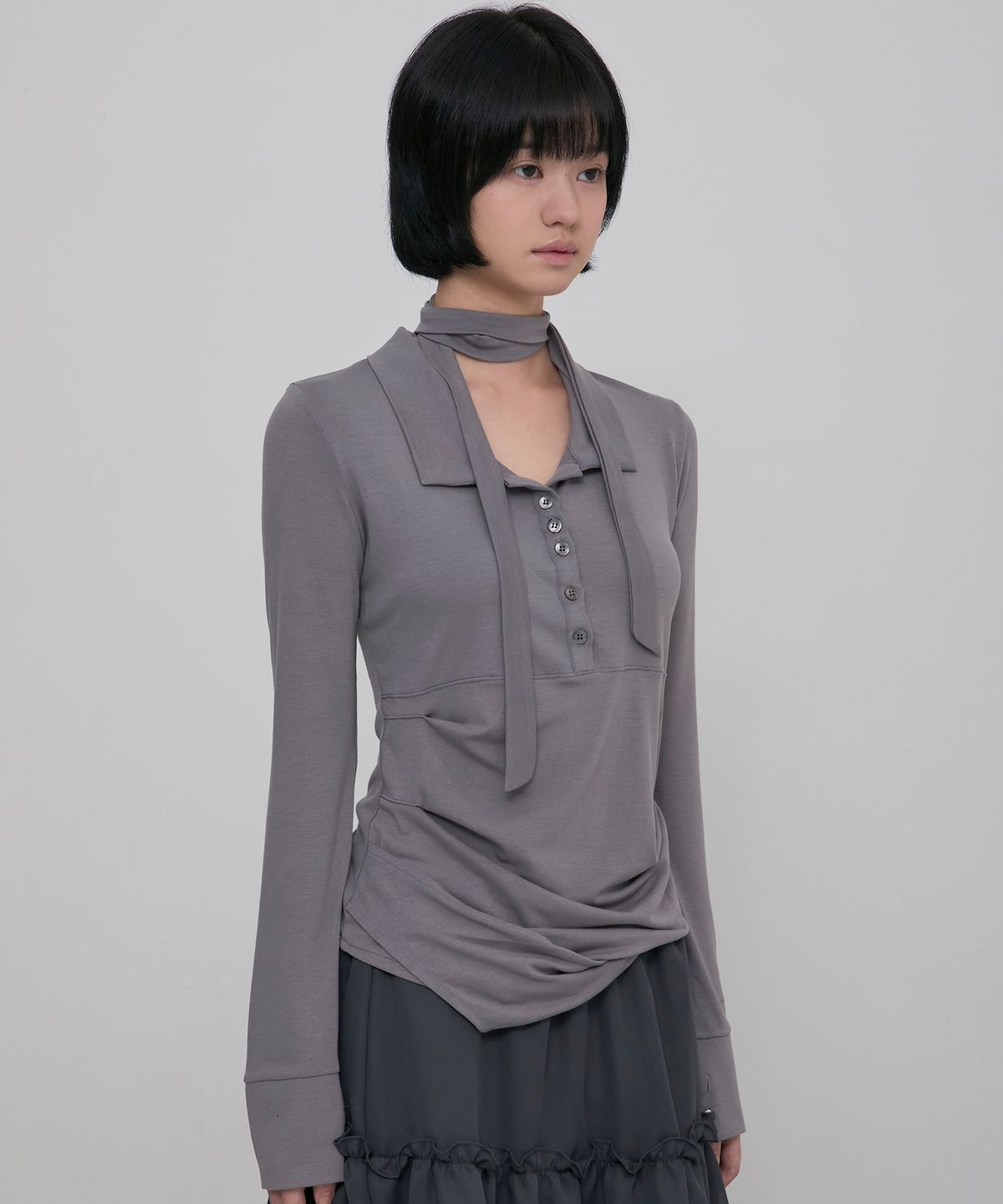 플레어업(FLAREUP) Asymmetrical Draped Shirt (FL-186_Gray)