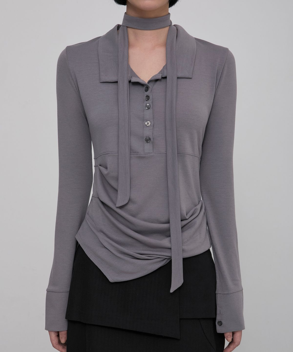 플레어업(FLAREUP) Asymmetrical Draped Shirt (FL-186_Gray)
