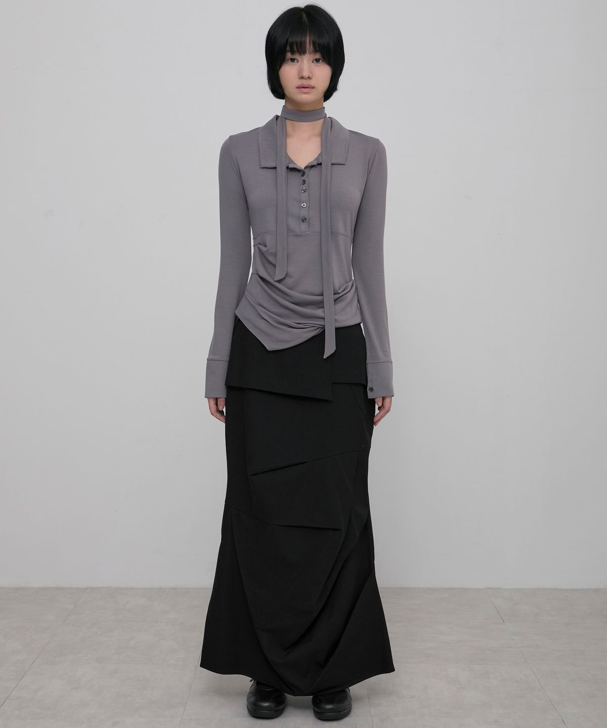 플레어업(FLAREUP) Asymmetrical Draped Shirt (FL-186_Gray)