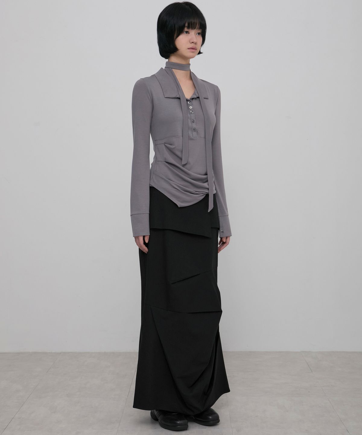 플레어업(FLAREUP) Asymmetrical Draped Shirt (FL-186_Gray)