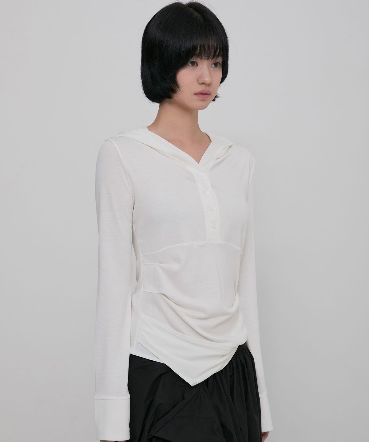 플레어업(FLAREUP) Asymmetrical Draped Hoodie (FL-187_Ivory)