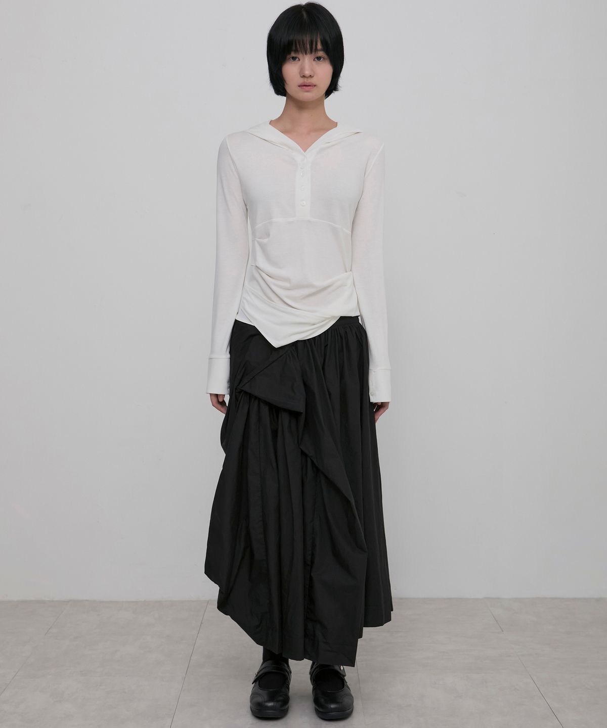 플레어업(FLAREUP) Asymmetrical Draped Hoodie (FL-187_Ivory)