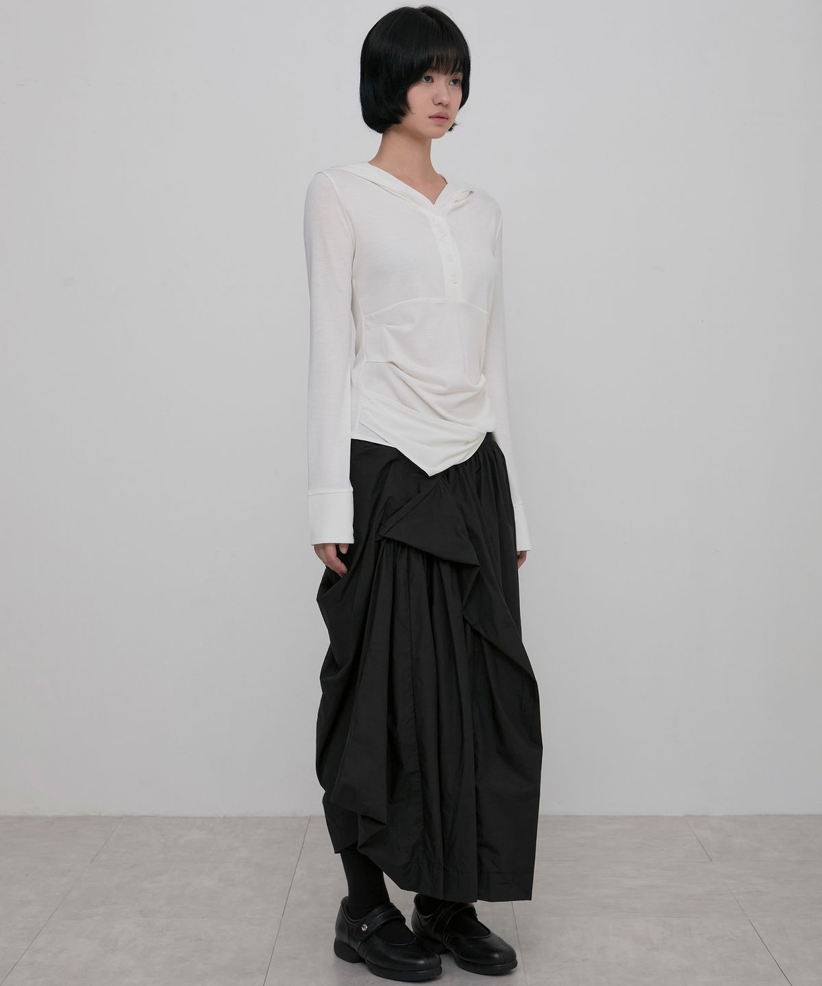 플레어업(FLAREUP) Asymmetrical Draped Hoodie (FL-187_Ivory)